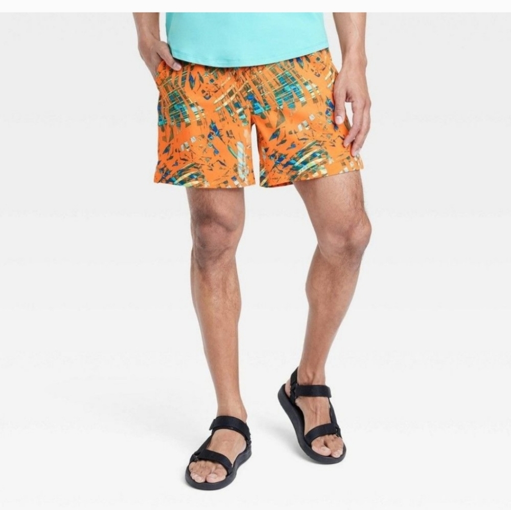 All in Motion Men's Hybrid Shorts 6", Orange Palm, Size XXL, NWT